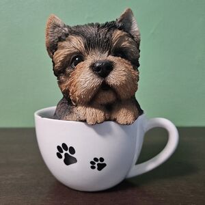 Hi-Line Gift Teacup Yorkshire Terrier Puppy In A Mug Statue